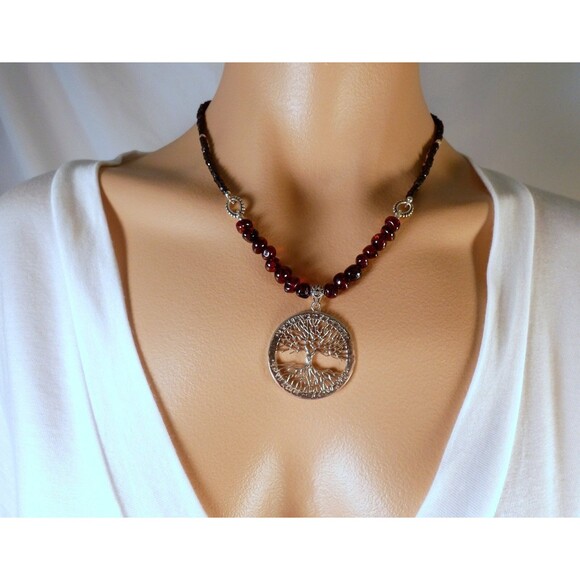 Tree of Life Mickie Mueller Pendant Necklace Beaded Spinel Amber Pentagram - Picture 4 of 5